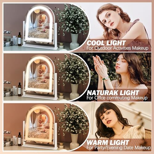 FENNIO Vanity Mirror with Lights 15"x13" Makeup Mirror with Lights, Lighted Makeup Mirror Touch Screen with 3-Color Lighting, 10X Magnification, Dimmable, for Vanity Desk Tabletop(White) - Image 2