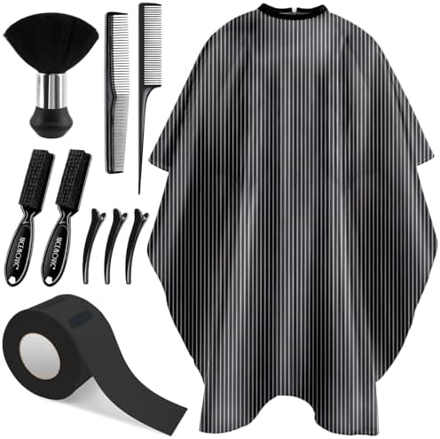 NICEMOVIC 10 in 1 Hair Cutting Barber Cape with Neck Duster Brush Barber Brush Neck Strips Hair Combs Hair Clips, Professional Barber Accessories Cleaning Supplies for Salon Haircut Styling (Stripe) by NICEMOVIC