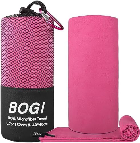 BOGI Microfiber Travel Sports Towel-Quick Dry Towel, Soft Lightweight Microfiber Camping Towel Absorbent Compact Travel Towel for Camping Gym Yoga Swimming Backpacking (L:60''x30''+16''x16''-Hpink) - Image 2