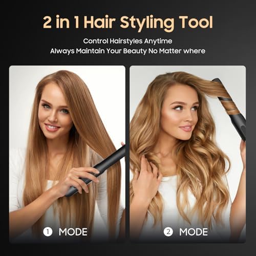 Cordless Hair Straightener, Portable Flat Iron for Travel, 2 in 1 Hair Styling Tools for straightening and Curling, Lightweight on-The-go - Image 2