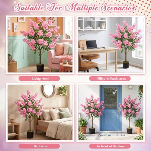 Thiccywoov 1 Pack 3.3 ft Artificial Pink Crape Myrtle Tree Plant - Image 3
