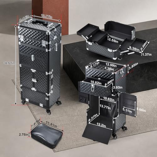 Costravio Rolling Makeup Case 5 in 1 Cosmetology Case on Wheels with Drawer - Image 6