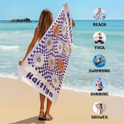 JML Personalized Beach Towel with Name, Custom Flower Beach Towel, Customized Microfiber Pool Towel, Quick Dry & Absorbent Swim Towel for Adult,Anniversary, Birthday, Summer Holiday,Vacation - Image 6