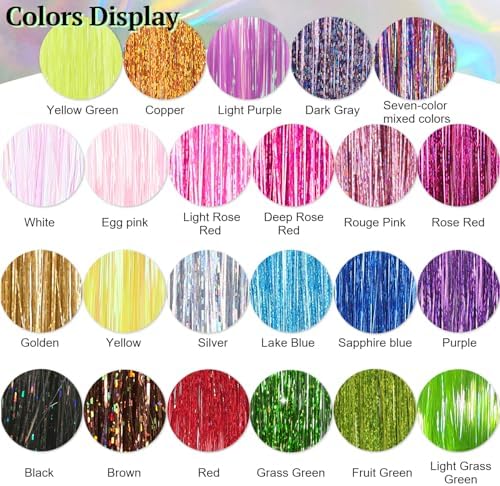 Hair Tinsel 8 Packs 1600 Strands 50 Inch Tinsel Hair Extensions Heat Resistant Glitter Sparkling Shiny Fairy Hair Accessories for Women(Dark gray, 50Inch) - Image 7