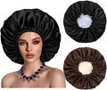 Satin Bonnet Silk Hair Cap: 2pcs Double Layer Reversible Extra Large Jumbo Adjustable Satin Lined Stainless Oversized Bonnets Sleep Night Cap No Slip-Off for Women Braids Sleeping (Black+Coffee) by Cospack