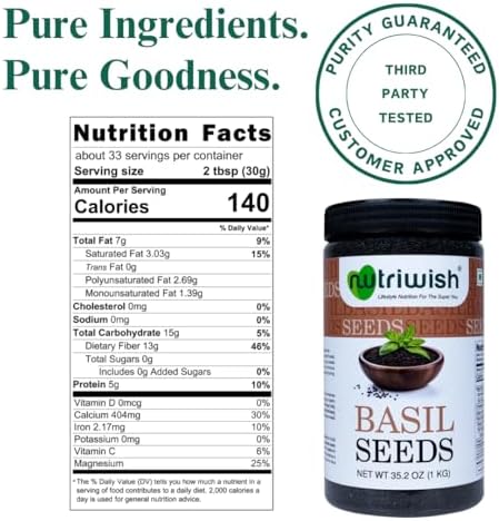 Nutriwish Basil Seeds 35.2 oz (1 KG) | 100% Natural, Raw & Gluten-Free | Perfect for Smoothies, Drinks & Desserts - Image 2