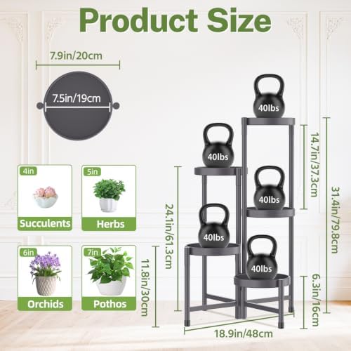 iDavosic.ly Plant Stand Indoor Outdoor, 5 Tier Metal Corner Shelf, Gray - Image 3