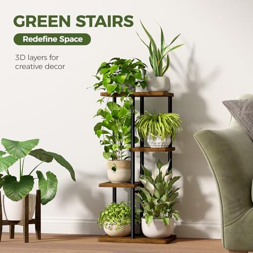 Bamworld Plant Stand 4 Tier Corner Metal Shelf Brown - Image 4