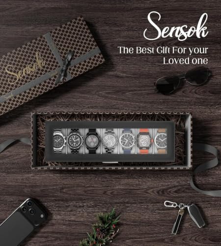 Watch Case Box for Men - 7 SLots Watches Storage Organizer Real-Glass Display Case with Jewelry Drawer 2-Layer PU Leather Collection Holder Gift for Loved Ones Black - Image 5