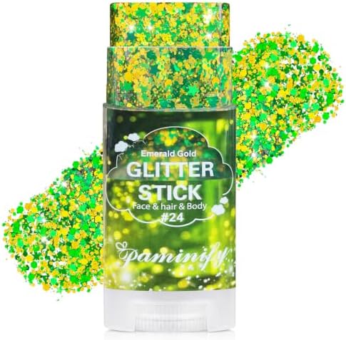 Green Gold Hair Face Glitter Stick,Waterproof Green Body Glitter Stick,Gold Spirit Day Accessories for Sport Game Day,Halloween Cosplay Festival Rave Concert Carnival Party Makeup by PaminifyBeautyMakeup