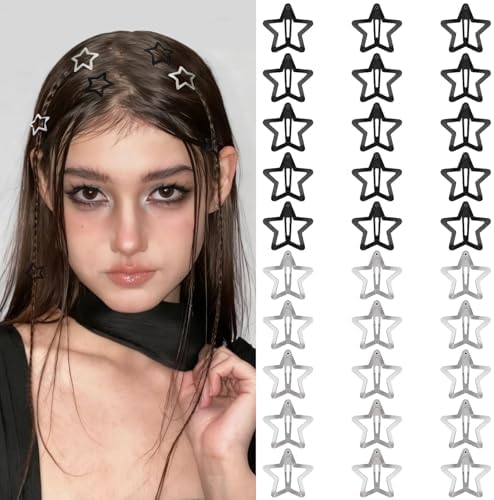 VIBILIA Star Hair Clips Y2K Metal Hair Accessories-30 PCS 1.18"，Black Silver by VIBILIA