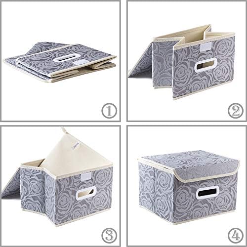 PRANDOM Collapsible Storage Boxes with Lids Fabric Decorative Storage Bins Cubes Organizer Containers Baskets with Cover Handles Divider for Bedroom Closet Living Room 9.8x7.9x6.7 Inch 3 Pack - Image 5