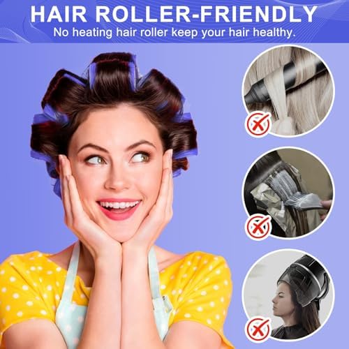 Hair Rollers, 12 Pack Hair Curler Large Hair Rollers for Women, Self Grip Hair Roller with Clips, Blue - Image 4