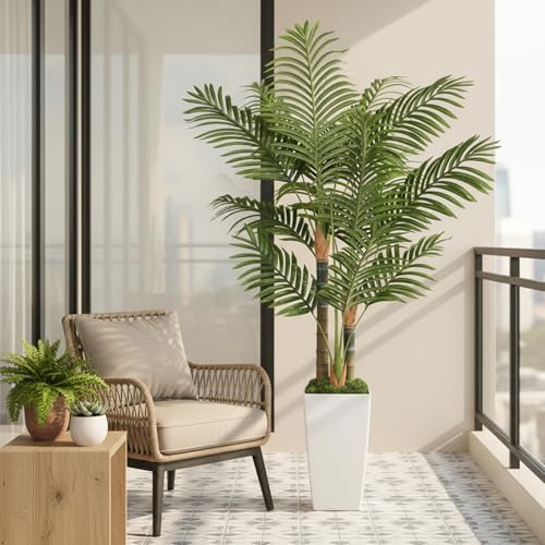 5ft Artificial Palm Tree Indoor Plant，Triple Faux Tropical Areca Floor Plant in Pot，Artificial Plants with Lifelike Leaves for Home Office Decor - Image 5