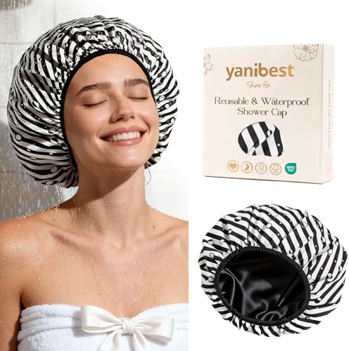 Yanibest Frizz Free Satin Lined Shower Cap with Soft Elastic Band by yanibest