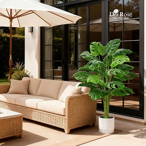 Der Rose 44" Artificial Plants Indoor, Monstera Floor Plant in White Pot - Image 2