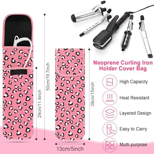 Shappy 2 Pcs Heat Resistant Curling Iron Flat Iron Travel Case,Leopard - Image 2