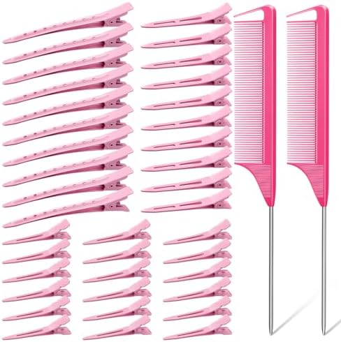 MORGLES 70Pcs Hair Clips Pink with 2 Rat Tail Combs & Case for Styling by Morgles