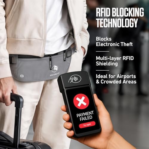 VENTURE 4TH Travel Money Belt, RFID Blocking Passport Holder - Silver - Image 2