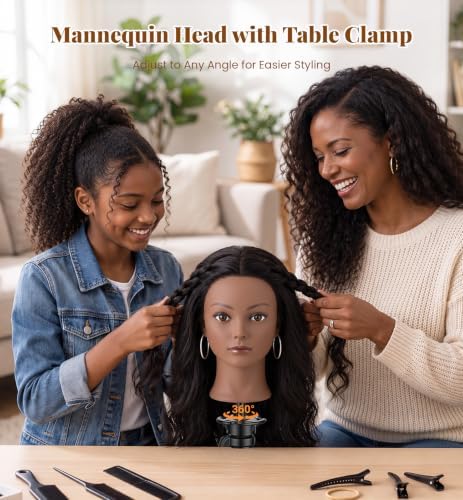 20" Mannequin Head Human Hair, 100% Real Hair Mannequin Head with Clamp - Image 6