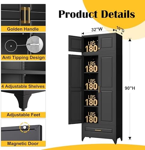 SteeLoong 90" Metal Storage Cabinet with Doors and 3 Adjustable Shelves - Image 2