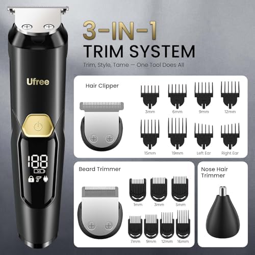 Ufree 3-in-1 Beard Trimmer for Men, IPX6 Waterproof Electric Razor - Image 5