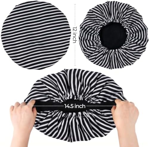 Shower Cap for Men Black Bath Cap, Reversible Terry Lined Large Waterproof Adjustable Shower Caps Elastic Band Stretch Hem Hair Hat for braids - Image 6