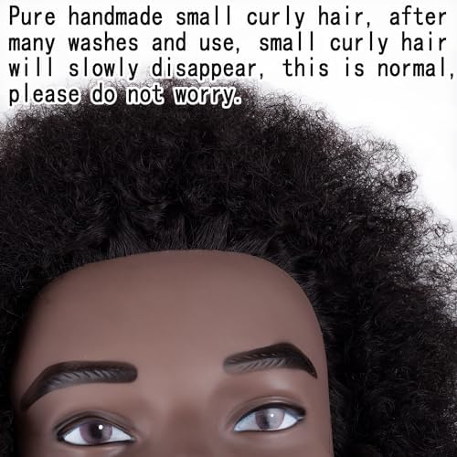 6"Afro Male Mannequin Head 100% Human Hair Curly Hair 4A Type for Braiding Hairdresser Training Head Cosmetology Afro Hair Manikin Head for Practice Styling Cornrow Braiding with Clamp Stand - Image 4