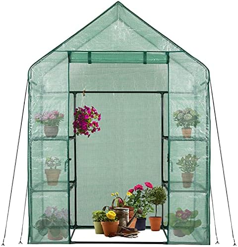 Greenhouse, Green House 3 Tiers 6 Shelves Stands, Outdoor/Indoor Greenhouse with Anchors Roll-up Zipper Door, Waterproof Gardening Plant Green Houses for Outdoors, PE Cover, 56”x28”x77” - Image 2