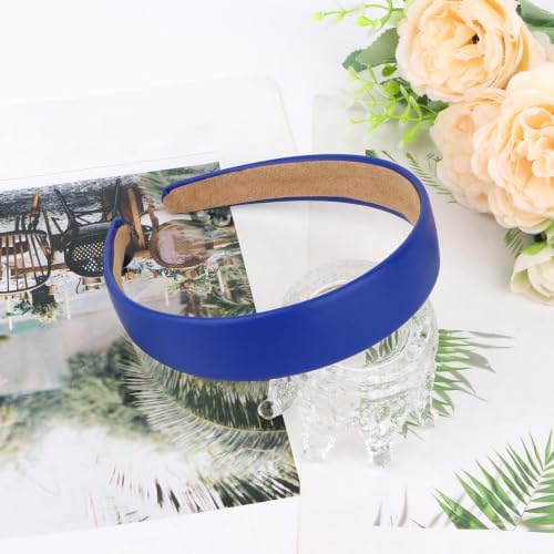 Blue Headband 1 Inch Faux PU Leather Hairband for Women and Girls - Image 6