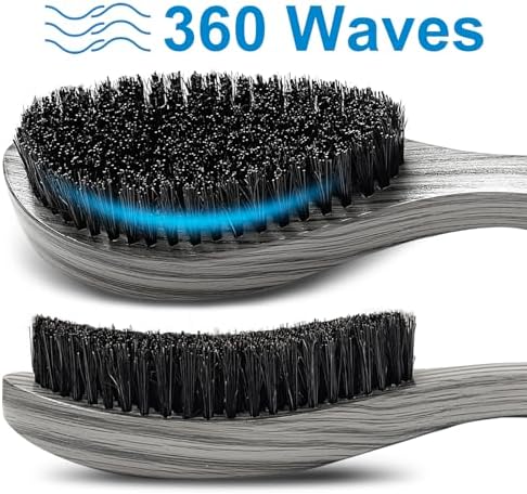 Boar Wave Brush for Men - Medium Hard Brush 360 Waves for Black Hair -Gray - Image 4