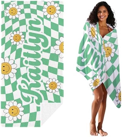 JML Personalized Beach Towel with Name, Custom Flower Beach Towel, Customized Microfiber Pool Towel, Quick Dry & Absorbent Swim Towel for Adult,Anniversary, Birthday, Summer Holiday,Vacation - Image 2