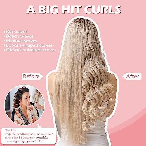Heatless Curls Overnight Headband, 70'' No Heat Hair Curlers for Medium Long Hair, Champagne Pink - Image 3