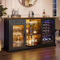 GDLF 60.2-Inch Home Bar Cabinet with Fridge Space, Amber LED, Black/Walnut by GDLFGoodLife