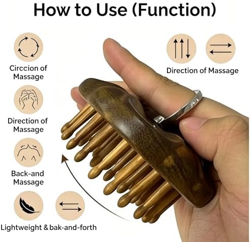 Wooden Scalp Massager for Hair Growth, Bamboo Head Brush with 54 Thin Teeth to Stimulate Circulation, Hair Massage Natural Gua Sha Matte Brush Tool for Face & Body, Flower Design with Ring (1 Pack) - Image 3