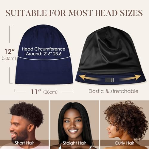 LULUSILK 100% Mulberry Silk Bonnet for Sleeping Women and Men, Navy Blue - Image 5