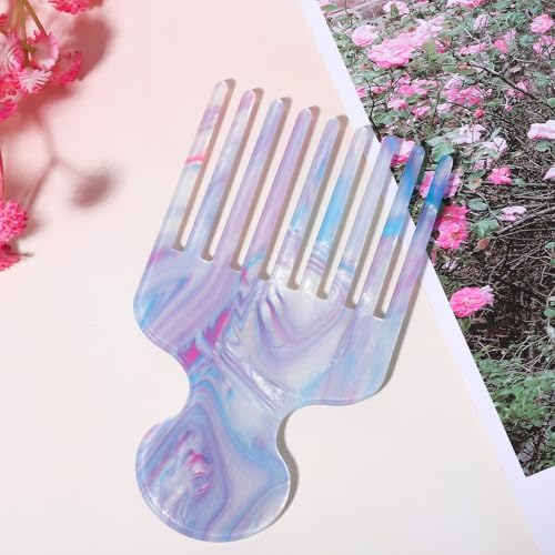 Hair Picks for Curly Wide Tooth Comb for Curls Hair Picks Comb for Women Purple Blue Hairs Pick for Separating Curl Lifting Pick Removes Tangled Hairs, Blue - Image 2