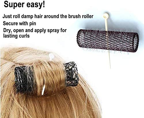 ALAZCO 14 pc Vintage Style Hair Roller Medium BRUSH ROLLERS & PINS Mesh Hair Curlers With Bristles 2.5"x 3/4", with Flexible Locking Pins - Image 3