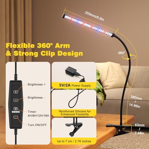 Grow Lights for Indoor Plants, Clip-On LED Clamp, Single Head - Image 5