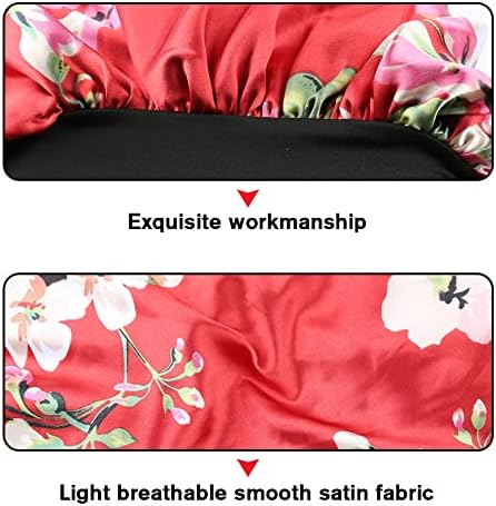 Large Round Satin Bonnet for Sleeping, Double-Layer Elastic Hair Bonnet with Silky Tie Band for Women Braids/Curly/Long Hair - Red Floral - Image 4