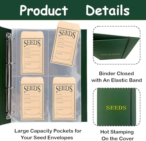 Seed Storage Organizer Binder,3 Ring Seed Packet Organizer with 100 Pockets - Image 3