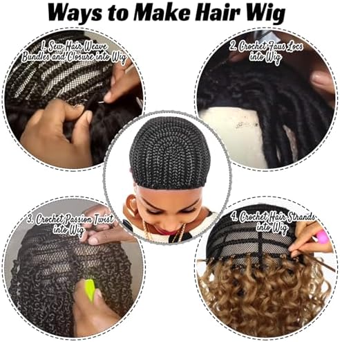 Crochet Wig Cap Breathable Braided Cornrow Cap with Adjustable Band Strap for Easier Sew in Hair Weave Glueless Crochet Net Cap with Combs for Making Braid Hair Wig Large Size(crochet cap,1pc) - Image 3