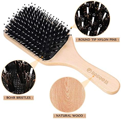 Hair Brush, Sosoon Boar Bristle Paddle Hairbrush for Long Short Thick Thin Curly Straight Wavy Dry Hair for Men Women Kids, No More Tangle, Giftbox & Tail Comb Included - Image 2