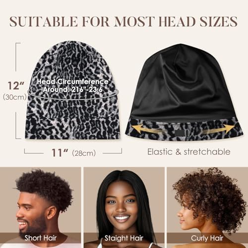 LULUSILK 100% Mulberry Silk Bonnet for Sleeping Women & Men, Black Leopard - Image 5