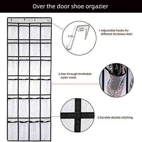SAVERHO Over the Door Shoe Organizer, Hanging Shoe Organizer with 24 Mesh Large Pockets Door Shoe Rack Organizer for Men Women Kids Hanging Shoe Storage Bag.(White) - Image 3