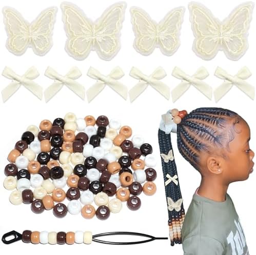 100PCS Hair Beads for Braid 3 Styles Mini Hair Bows Brown Butterfly Hair Clips Gradient Loc Dreadlock Hair Jewelry Boho Braids Decoration Kit for Women Girls by Arocooy