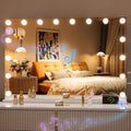 Hasipu Hollywood Vanity Mirror with Lights and Bluetooth Speaker, 35" x 24" Makeup Mirror with 16 Dimmable LED Bulbs 3 Color Modes, 5X Magnifying Glass, Touch Control, USB and Type-C, Tempered Glass by Whatssuitableisthebest