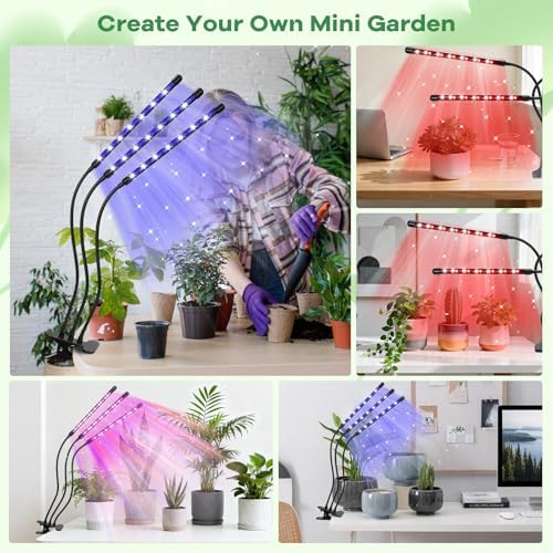 Led Grow Lights, 3 Heads Red Blue Plant Light with Clamp for Indoor Plants & Seed Starting, 10-Level Dimmable, Auto On Off, Timing 3 9 12Hrs - Image 7