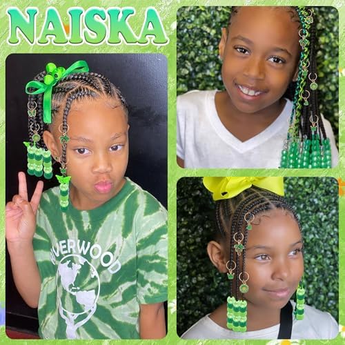NAISKA 50PCS Green Hair Jewelry for Braids Cute Pony Beads Summer Loc Charms Daisy Flower Braids Jewelry Iridescent Dreadlock Beads 8 Styles Braids Accessories for Kids Girls - Image 7