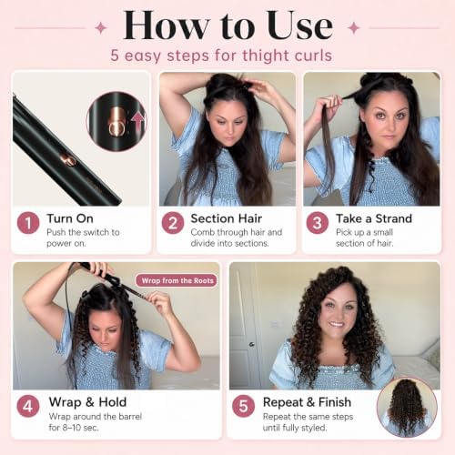 Hahahope 3/8 Inch Curling Iron Wand, Small Ceramic Curler Barrel Tiny Black - Image 3